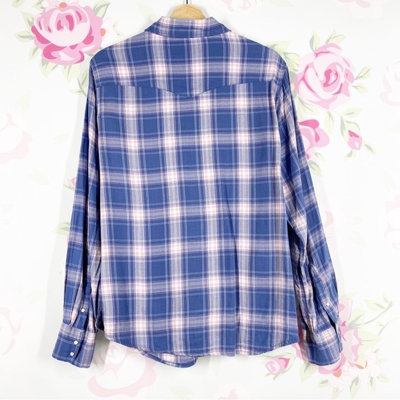 AERIE Blue Pink Checkered Checks Plaid Button Down Long Sleeves Shirt XL - Picture 7 of 9